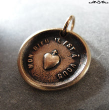 Load image into Gallery viewer, My Heart Is Yours Wax Seal Charm with cross and heart - antique wax seal jewelry - RQP Studio
