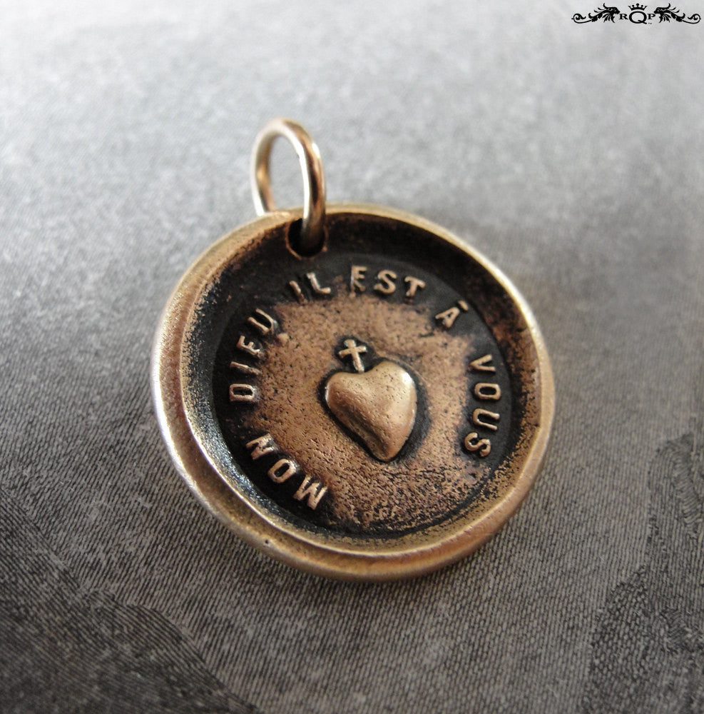 My Heart Is Yours Wax Seal Charm with cross and heart - antique wax seal jewelry - RQP Studio