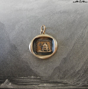 Beehive Wax Seal Charm - Protect Secrets antique wax seal jewelry pendant with bees and hive in bronze - RQP Studio