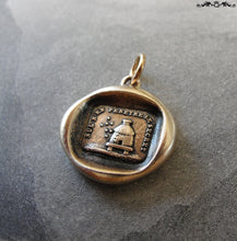 Load image into Gallery viewer, Beehive Wax Seal Charm - Protect Secrets antique wax seal jewelry pendant with bees and hive in bronze - RQP Studio
