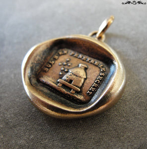 Beehive Wax Seal Charm - Protect Secrets antique wax seal jewelry pendant with bees and hive in bronze - RQP Studio