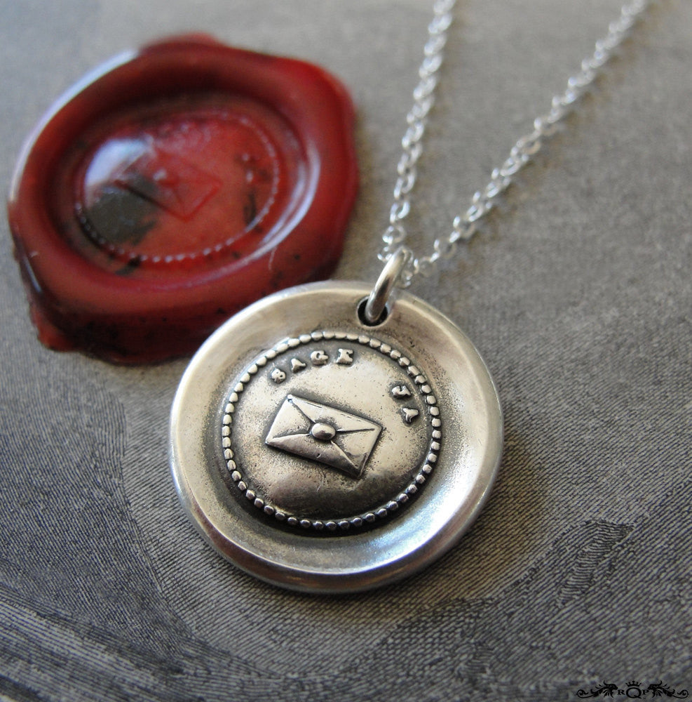 Say Yes Wax Seal Necklace - antique wax seal charm jewelry German motto and letter - RQP Studio