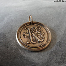 Load image into Gallery viewer, Wax Seal Charm Initial K - wax seal jewelry pendant alphabet charms Letter K - RQP Studio
