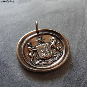 Wax Seal Charm Satyr & Lion crest - antique wax seal jewelry pendant Latin strength motto The World Trembles - RQP Studio