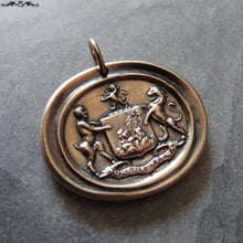 Load image into Gallery viewer, Wax Seal Charm Satyr &amp; Lion crest - antique wax seal jewelry pendant Latin strength motto The World Trembles - RQP Studio
