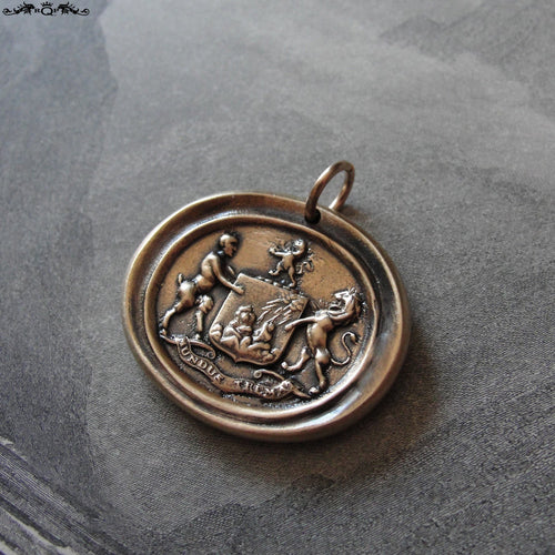 Wax Seal Charm Satyr & Lion crest - antique wax seal jewelry pendant Latin strength motto The World Trembles - RQP Studio