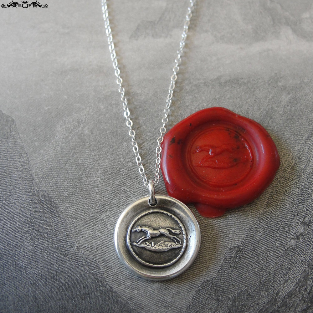 Horse Wax Seal Necklace - equestrian antique wax seal charm jewelry from French seal - galloping horse - RQP Studio