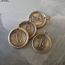 Load image into Gallery viewer, Wax Seal Charm Initial E - wax seal jewelry letter E pendant alphabet in bronze - RQP Studio
