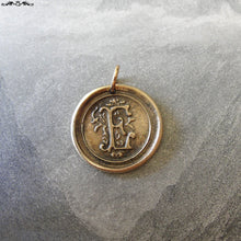 Load image into Gallery viewer, Wax Seal Charm Initial E - wax seal jewelry letter E pendant alphabet in bronze - RQP Studio
