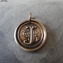 Load image into Gallery viewer, Wax Seal Charm Initial J - wax seal jewelry pendant alphabet charms Letter J - RQP Studio
