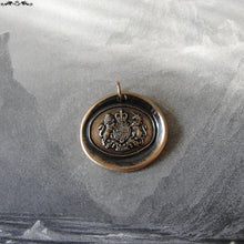 Load image into Gallery viewer, Bronze Wax seal pendant - British Royal Coat of Arms crest - RQP Studio
