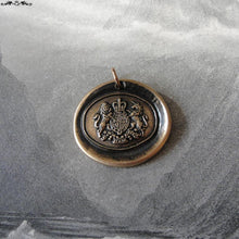 Load image into Gallery viewer, Bronze Wax seal pendant - British Royal Coat of Arms crest - RQP Studio
