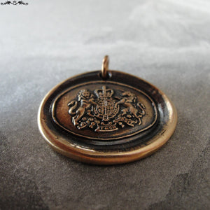 Bronze Wax seal pendant - British Royal Coat of Arms crest - RQP Studio