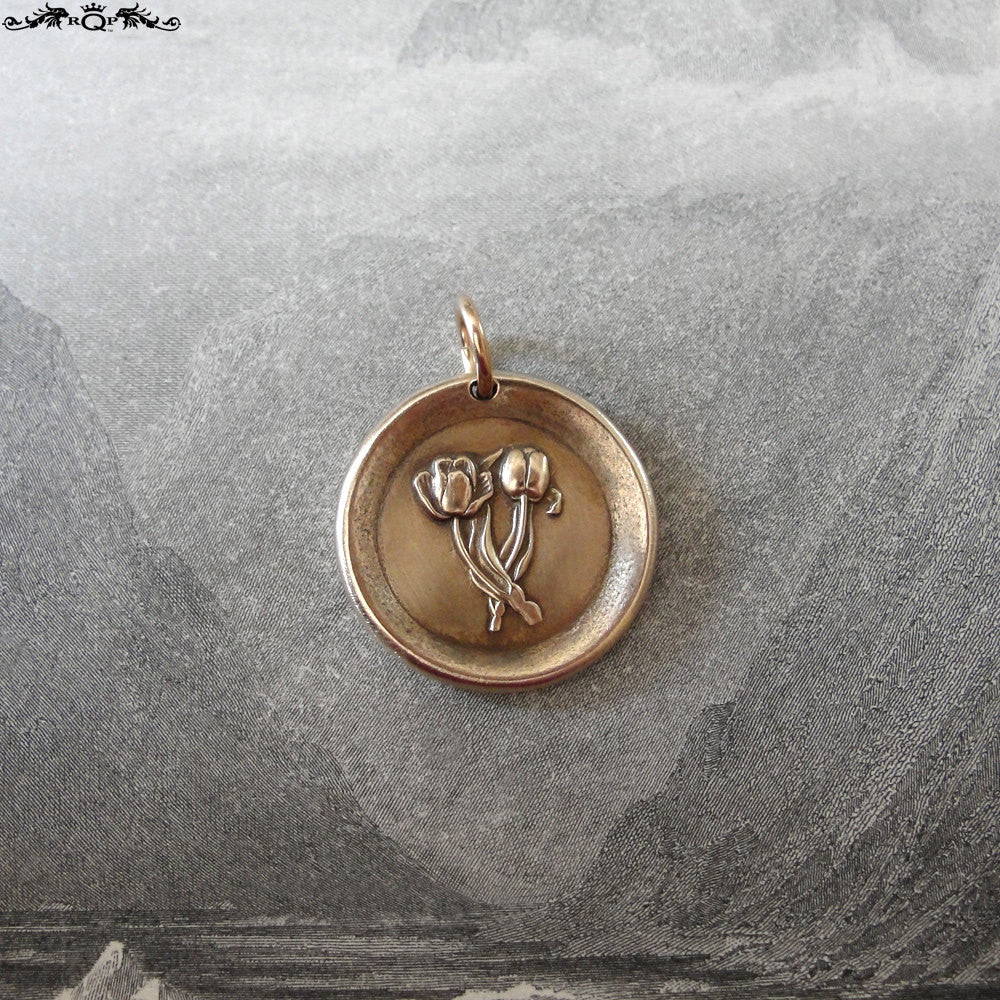 Tulip Wax Seal Charm - Viceroy tulip  antique wax seal jewelry in bronze - Language of Flowers - Fame - Stay Grounded - RQP Studio