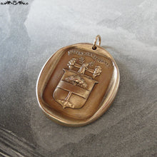 Load image into Gallery viewer, Wax Seal Charm - Flourish - antique wax seal jewelry pendant with Latin Strength motto tree crest - RQP Studio
