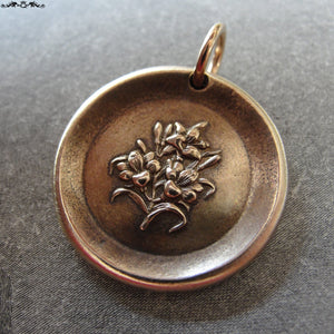 Lily Wax Seal Charm - antique wax seal jewelry with Lilies - Language of Flowers - Sweetness Purity - RQP Studio