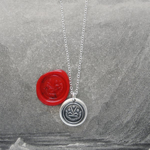 By Effort And Hard Work - Silver Wax Seal Necklace - Forget Me Not Flower