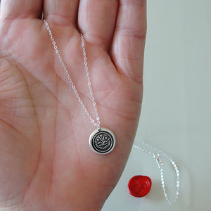 By Effort And Hard Work - Silver Wax Seal Necklace - Forget Me Not Flower