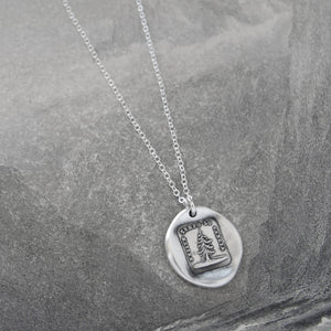 Unique Be Yourself - Silver Wax Seal Necklace With Leaning Fir Tree