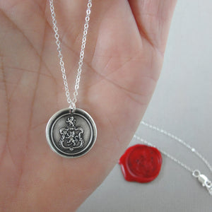 Rampant Lion Crest Wax Seal Necklace - Antique Silver Bravery Jewelry