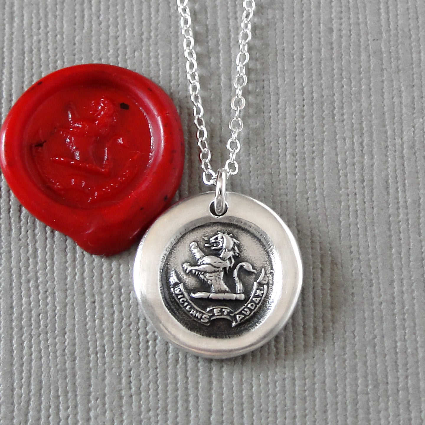 Watchful And Bold - Wax Seal Necklace Lion Antique Silver Wax Seal Jewelry