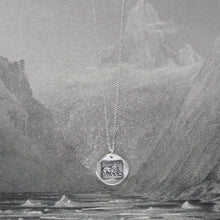Load image into Gallery viewer, Lion and Mouse Wax Seal Necklace - Silver Aesop Fable Jewelry
