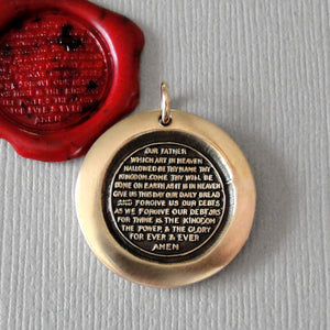 Lord's Prayer Wax Seal Pendant - Antique Bronze Wax Seal Charm Jewelry Our Father