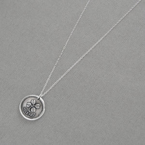 Lucky Clover Wax Seal Necklace - Hold Fast Good Luck Motto Antique Silver Shamrock Wax Seal Jewelry