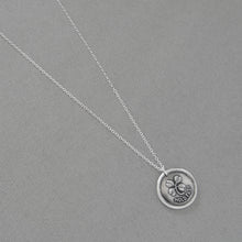 Load image into Gallery viewer, Lucky Clover Wax Seal Necklace - Hold Fast Good Luck Motto Antique Silver Shamrock Wax Seal Jewelry
