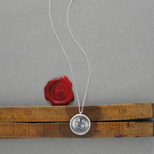 Load image into Gallery viewer, Lucky Clover Wax Seal Necklace - Hold Fast Good Luck Motto Antique Silver Shamrock Wax Seal Jewelry
