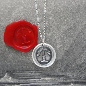 With A Strong Hand - Silver Wax Seal Necklace With Dagger Manu Forti