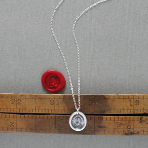 Meditate - Lion Wax Seal Necklace - Antique Silver Meditation Mantra Jewelry