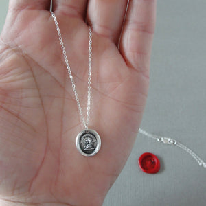 Meditate - Lion Wax Seal Necklace - Antique Silver Meditation Mantra Jewelry