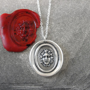 Medusa Wax Seal Necklace - Silver Guardian Protectress Mythical Gorgon