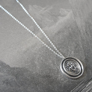 Medusa - Silver Wax Seal Necklace - Guardian Protectress Gorgoneion Protective Amulet - RQP Studio