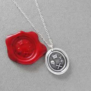 Memento Mori Silver Wax Seal Necklace - Skull Bones Crown of Life Remember Your mortality Jewelry