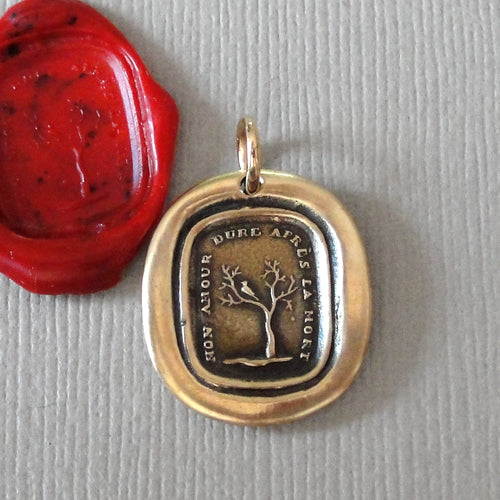 Mourning Wax Seal Jewelry Charm - My Love Lasts After Death - Antique Bronze Pendant