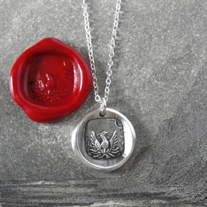 Mythical Phoenix Rising From The Ashes - Silver Wax Seal Necklace - RQP Studio