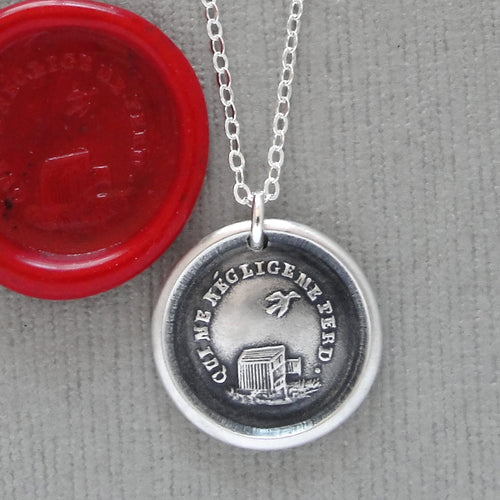 Wax Seal Necklace Who Neglects Me Loses Me - Silver Antique Wax Seal Birdcage Jewelry