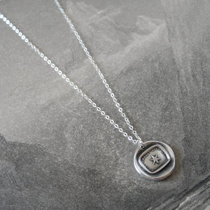 Star Silver Wax Seal Necklace - Guiding Light Protection Polaris Antique Wax Seal Jewelry - RQP Studio