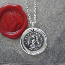 Load image into Gallery viewer, Phoenix Wax Seal Necklace - I Suffer Alone - antique Mythical Phoenix in silver - RQP Studio
