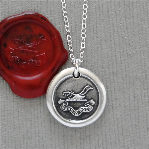 Keep Pushing - Wax Seal Necklace With Plough - Antique Silver Wax Seal Jewelry - Don't Give Up