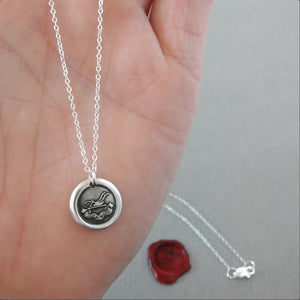 Keep Pushing - Wax Seal Necklace With Plough - Antique Silver Wax Seal Jewelry - Don't Give Up