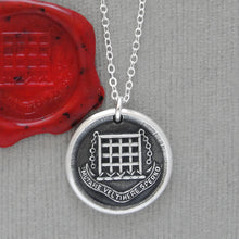 Load image into Gallery viewer, Protection Wax Seal Necklace Portcullis - Antique Silver Wax Seal Jewelry
