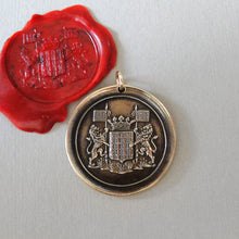 Load image into Gallery viewer, Rampant Lion Wax Seal Pendant - Courage Bravery Strength Antique Wax Seal Jewelry

