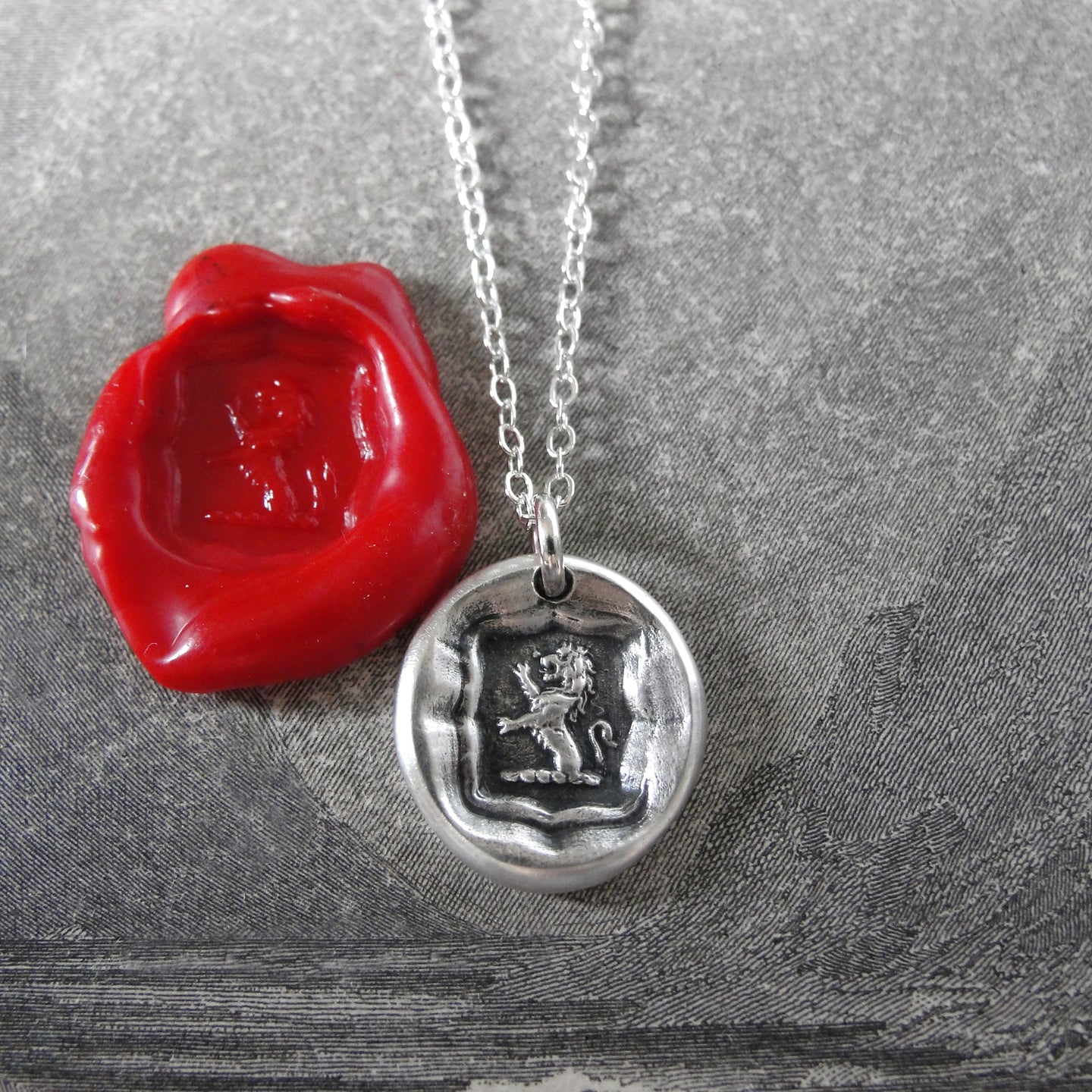 Silver Wax Seal Necklace Demi Lion Rampant - Courage Bravery Strength - RQP Studio