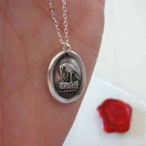 Raven Wax Seal Necklace In Silver - Knowledge Thought and Mind - RQP Studio