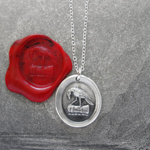 Raven Wax Seal Necklace In Silver - Knowledge Thought and Mind - RQP Studio