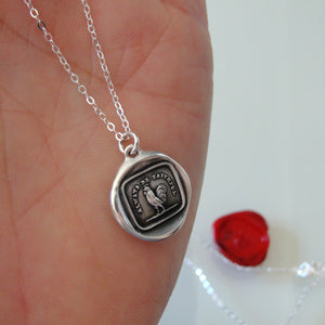 Silver Rooster Wax Seal Necklace - Always Be Faithful - Vigilance Courage - RQP Studio