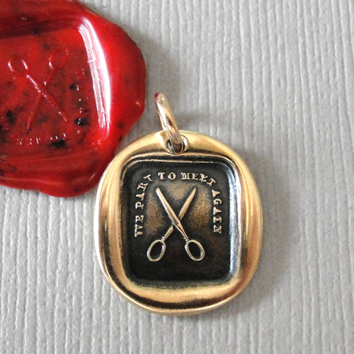 Scissors Wax Seal Pendant - We Part To Meet Again - Bronze Wax Seal Jewelry